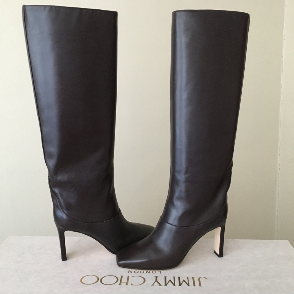 Jimmy Choo MAHESA 85 Square Heel Knee Hight Dark Brown Calf Leather Wome… - Picture 3 of 16